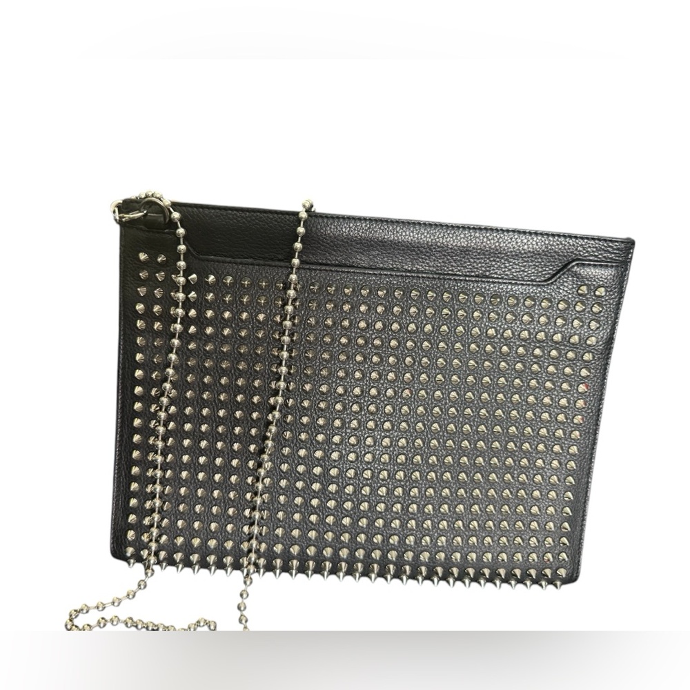 CHRISTIAN LOUBOUTIN Spike studs Sky porch Clutch bag/ 3 way Leather Black - Picture 2 of 13